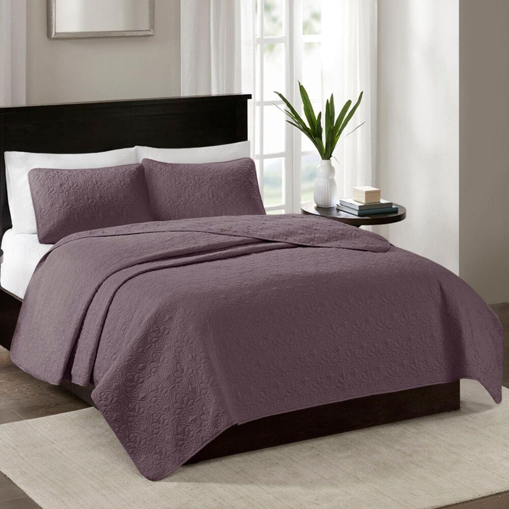 Hampton Park Quebec 3-Piece Full/Queen Quilt Set in Purple, , large