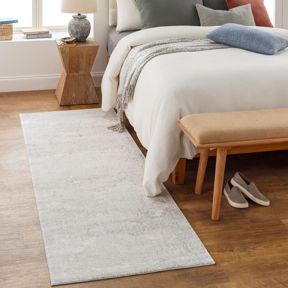 Surya Aisha AIS-2307 2&#39;7&quot; x 7&#39;7&quot; Light Gray and Off-White Runner, , large