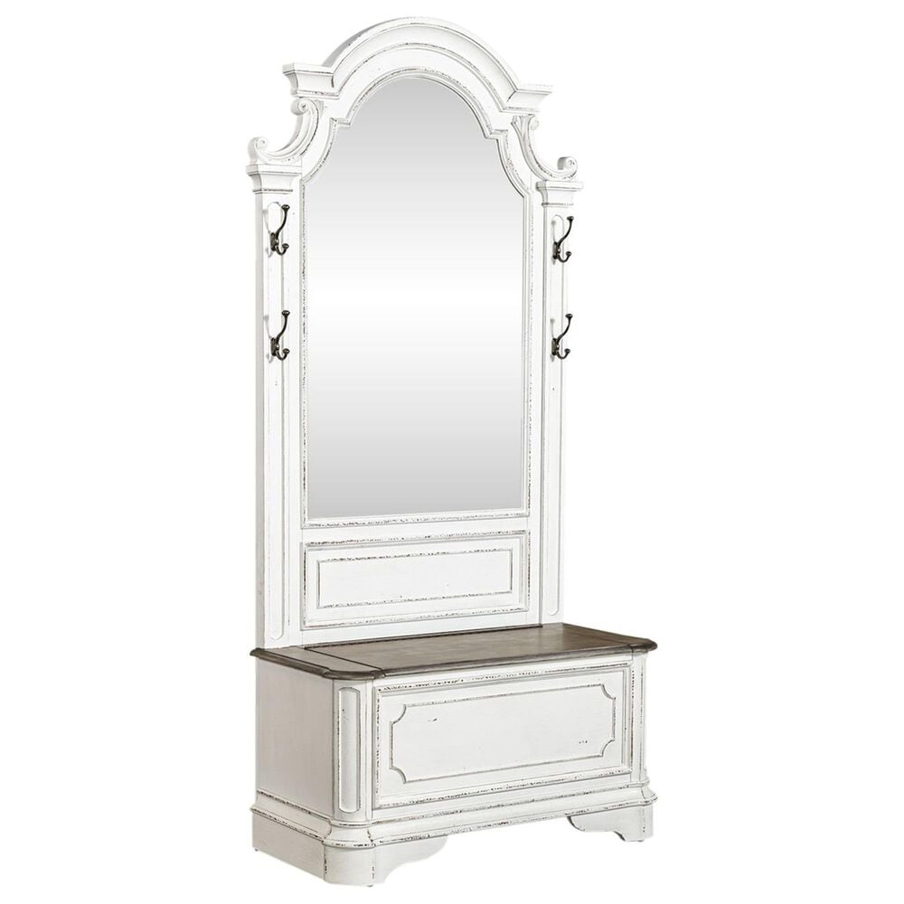 Belle Furnishings Magnolia Manor Hall Tree in Antique White and Weathered Brown, , large