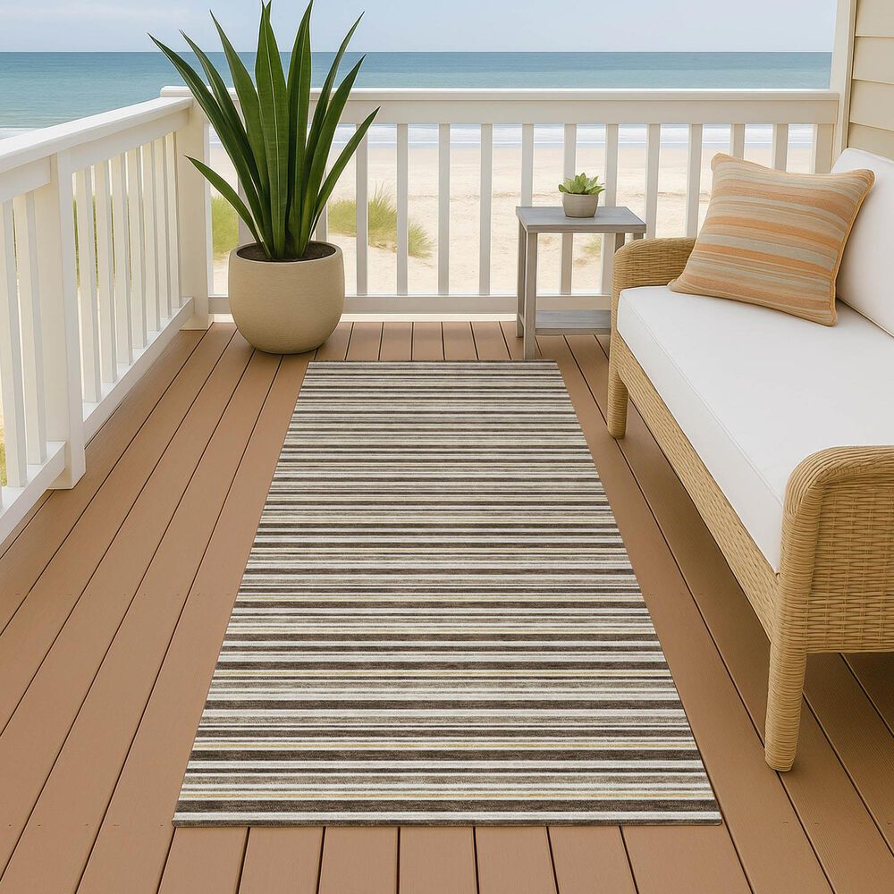 Dalyn Rug Company Soft Essentials Striped Chocolate 2'3" x 7'6" Indoor/Outdoor Runner, , large