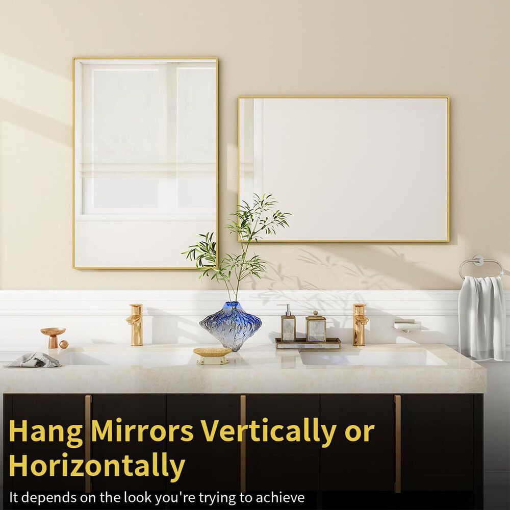 HOMLUX 24" x 36" Wall Mount Rectangular Decorative Mirror in Gold, , large