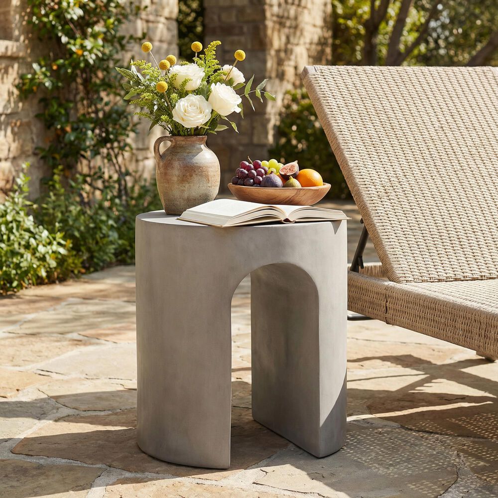Hearth and Haven Outdoor U-Shaped Side Table in Light Grey, , large