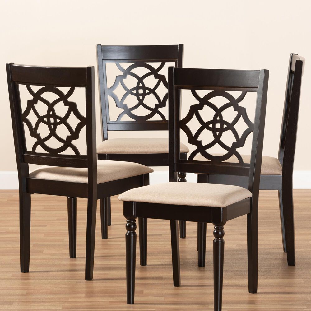 Baxton Studio Renaud Side Chair with Sand Cushion in Espresso Brown (Set of 4), , large