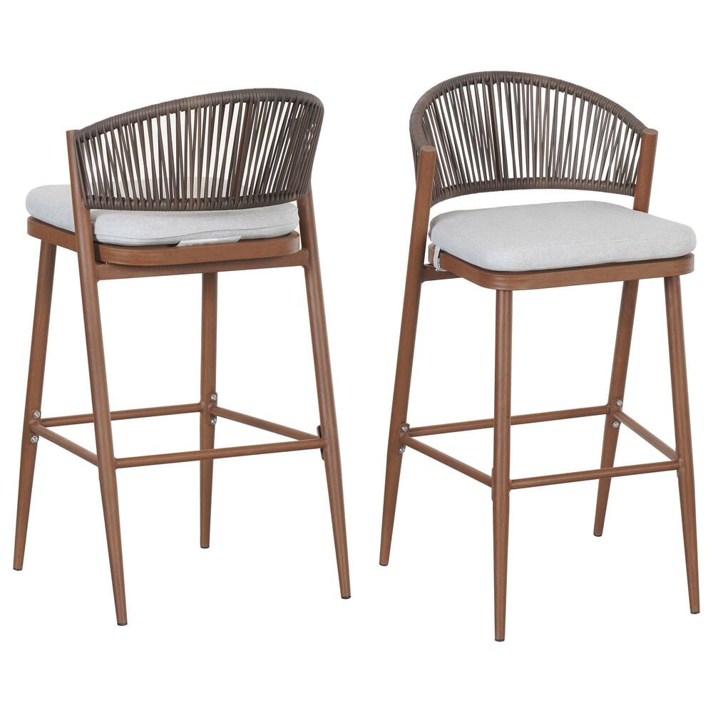 Hearth and Haven 30" Outdoor Barstool with Teak Frame in Light Gray (Set of 2), , large