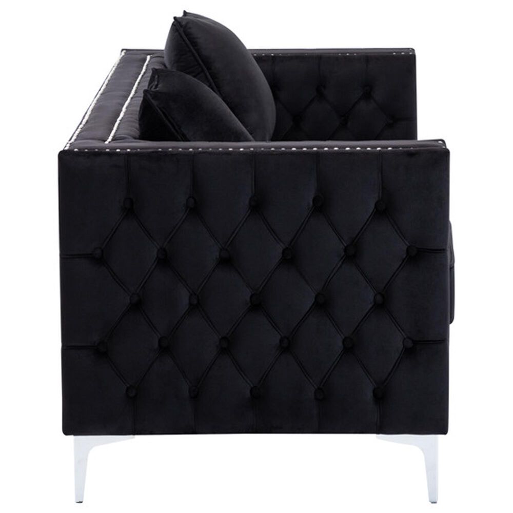 HOMLUX 86"W Velvet Sofa with Button Tufting, Nailhead Trim &amp; Chrome Legs in Black, , large