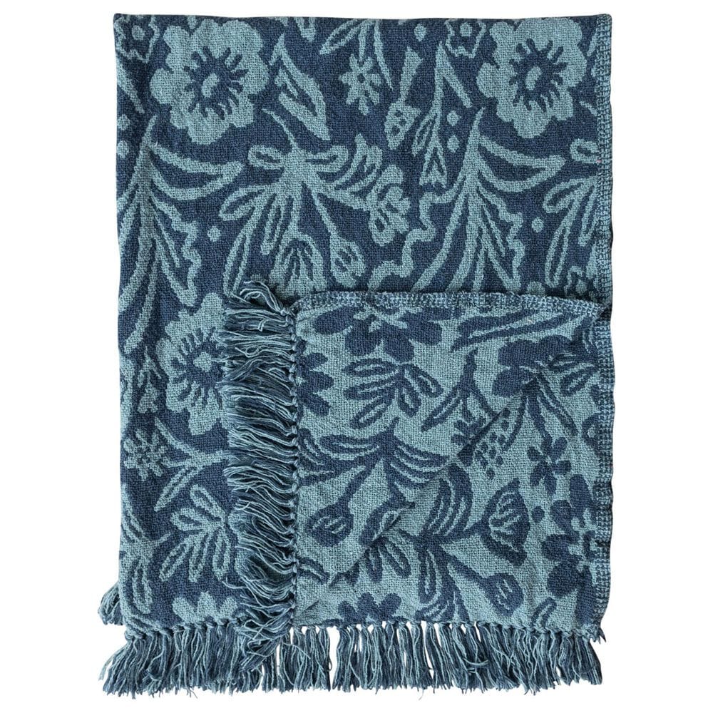 Creative Coop Happy House Woven Recycled Cotton Blend Throw in Blue and Light Blue, , large