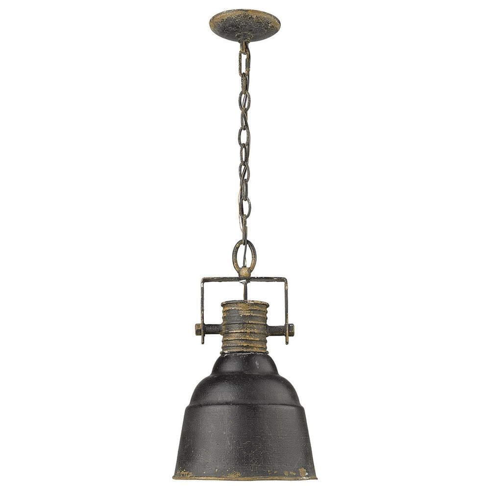 Golden Lighting Quarry 1-Light Pendant in Antique Black Iron and Gold, , large