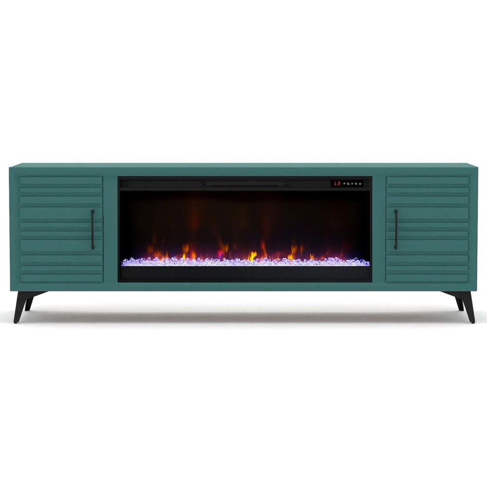 Legends Home Malibu 78&quot; Fireplace TV Stand in Teal and Black, , large