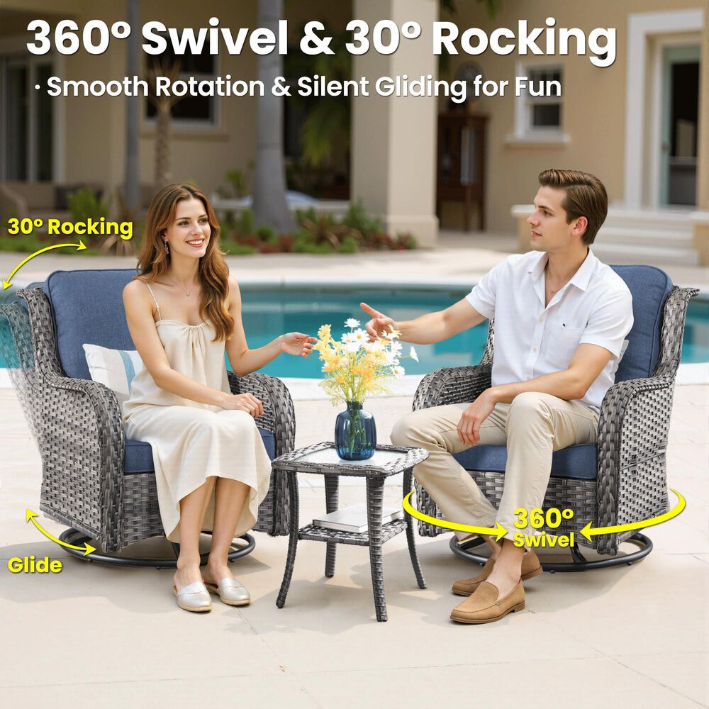 HOMLUX 6-Piece Patio Furniture Set with Swivel Rocking Chairs, High Back Outdoor Wicker Sofa, Grey Rattan in Denim Blue, , large