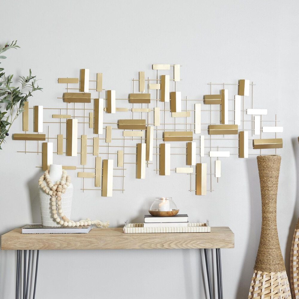 Maple and Jade 30&quot; x 60&quot; Geometric 3D Stripes Wall Decor in Matte Gold, , large