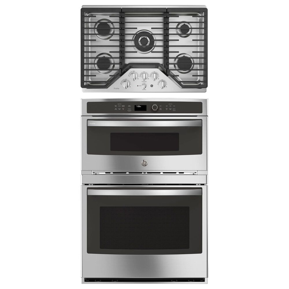 GE Profile 2-Piece Kitchen Package with 30" Built-In Microwave Combination Wall Oven and 30" Gas Cooktop in Stainless Steel, , large