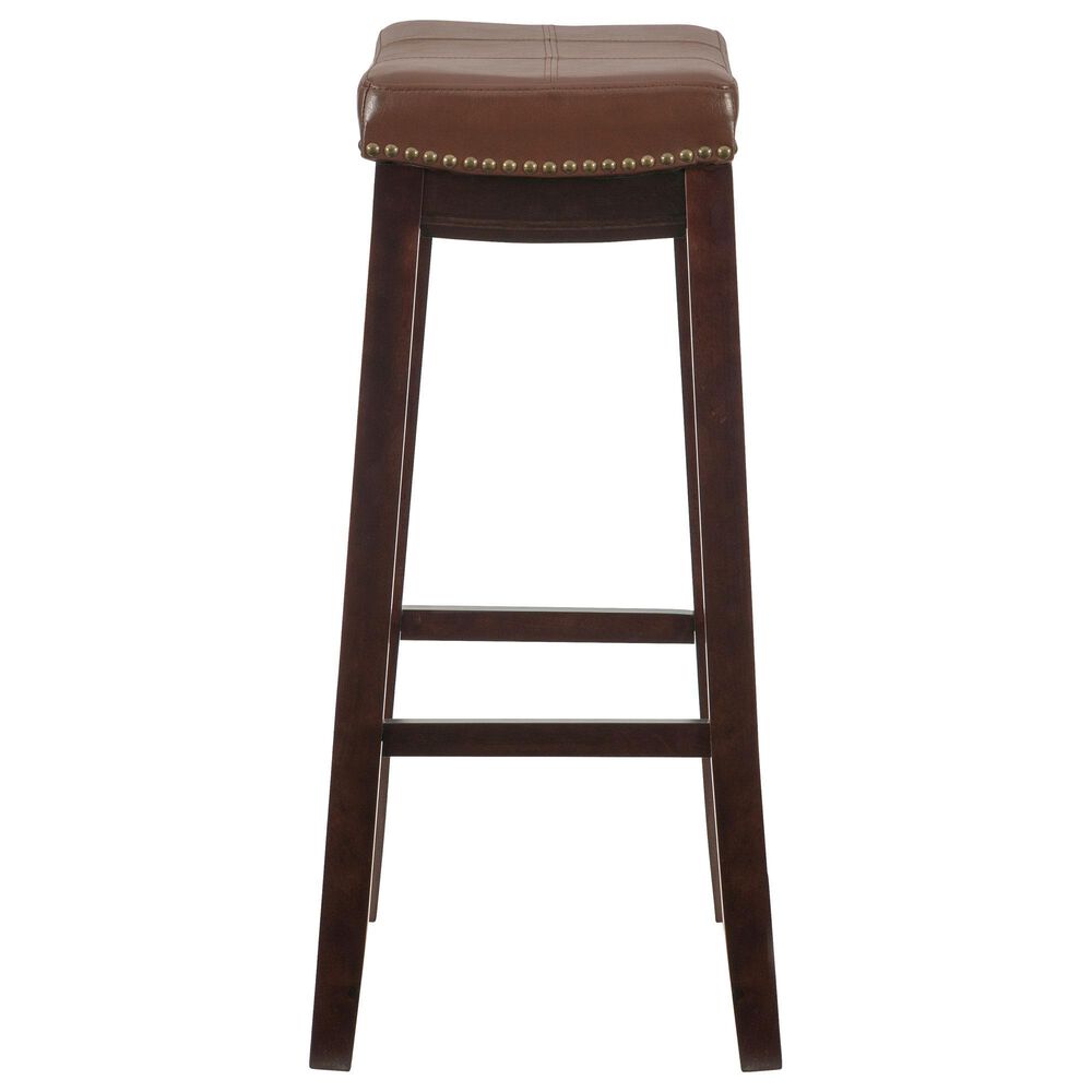 Linon Home Decor Claridge Bar Stool with Cognac Cushion in Dark Brown, , large