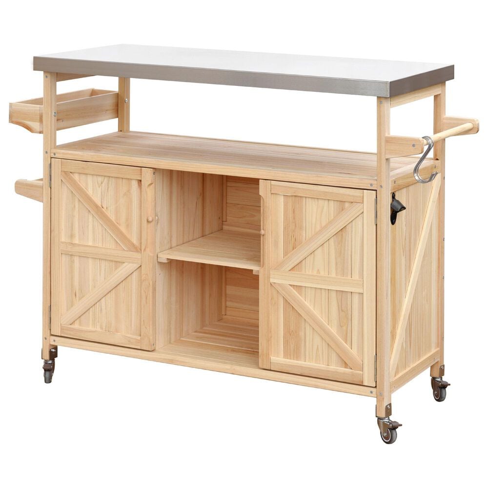HOMLUX 50" Outdoor Kitchen Island in Natural and Stainless Steel, , large