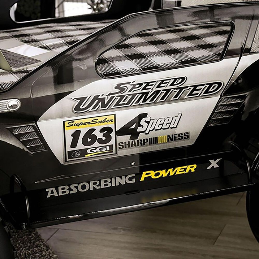 Furniture of America Speed Jump Twin Bed in Black, Silver and Yellow with LED Lights, , large