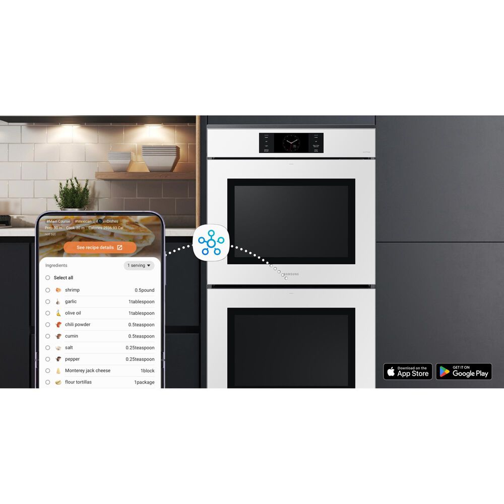 Samsung Bespoke 2-Piece Kitchen Package with White Bespoke 30" Combination Wall Oven and Black 36" Induction Cooktop, , large