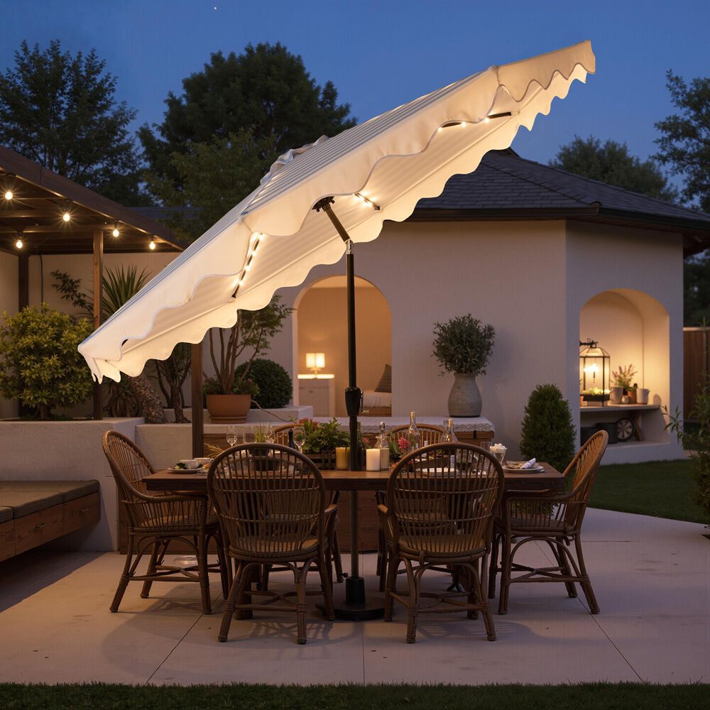 HOMLUX 10' Solar LED Patio Umbrella with Adjustable Tilt and in Blue, , large