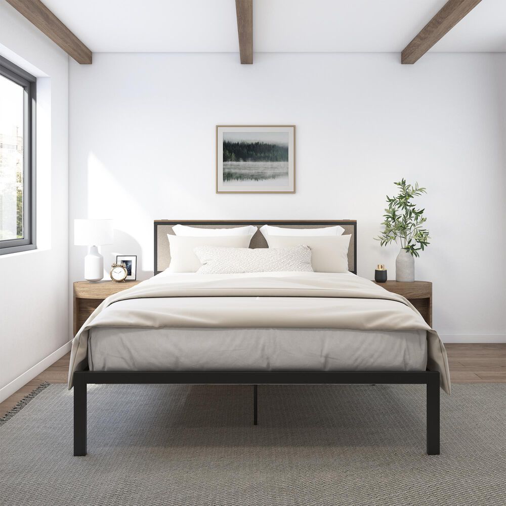 The Monday Company Queen Metal and Upholstered Platform Bed with USB Ports in Black, , large