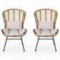 Hearth and Haven Frazer Patio Rattan Chair with Beige Cushion in Brown (Set of 2), , large