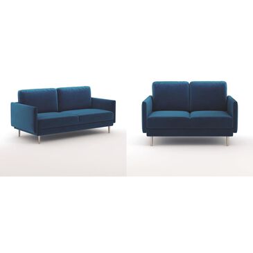 37B 2-Piece Navy Blue Velvet Loveseat and Sofa Set, , large