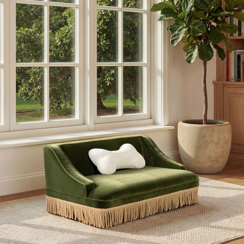 Jennifer Taylor Home Duchess 33" Medium Princess Pet Bed Sofa with Fringe Skirt in Olive Green, , large