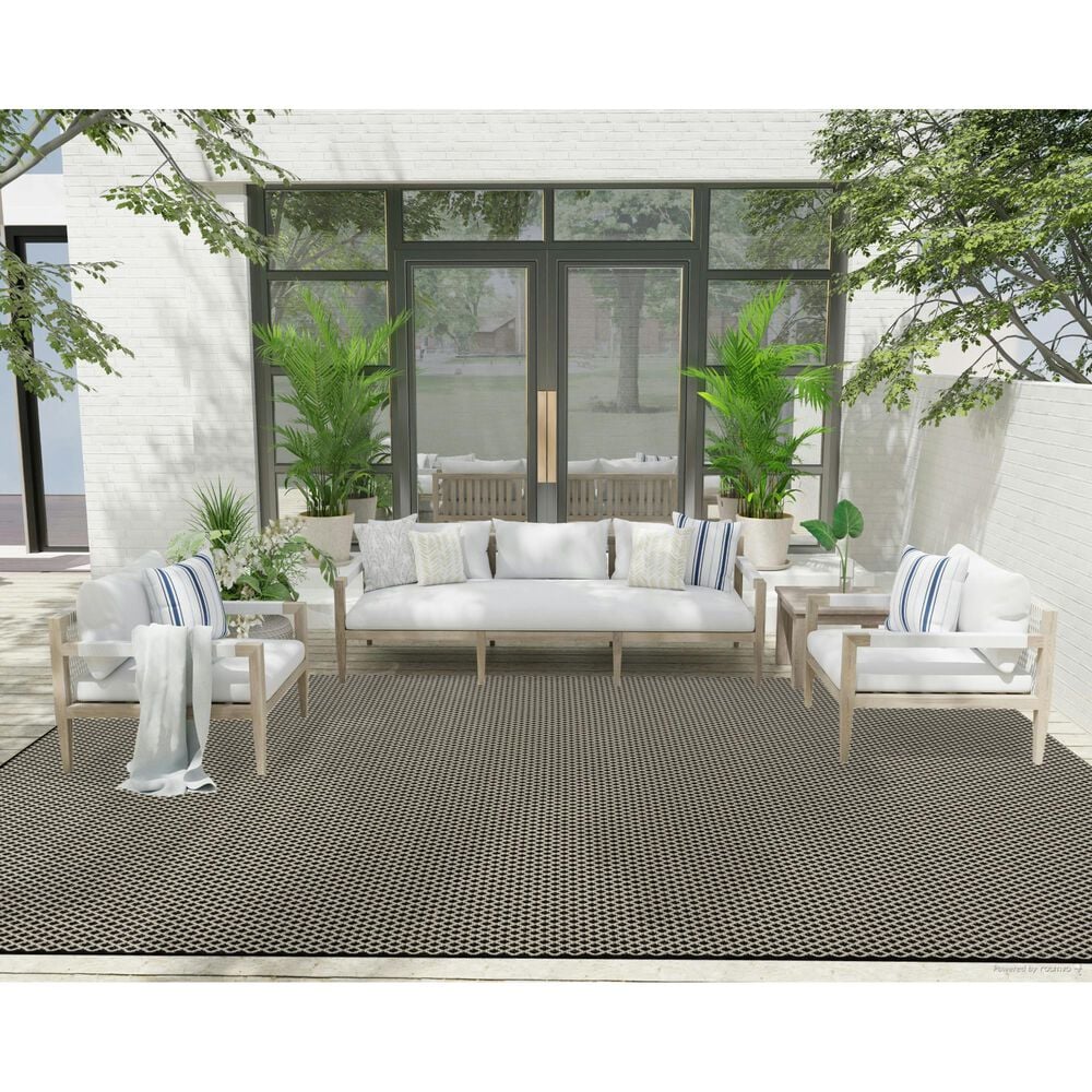 Nourison Courtyard Black and White 9&#39; x 12&#39; Indoor/Outdoor Area Rug, , large