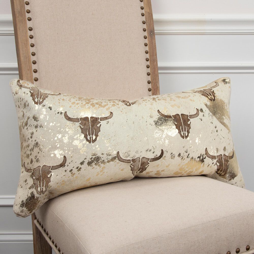 Rizzy Home Cow Skull 14" x 26" Pillow in Natural, , large