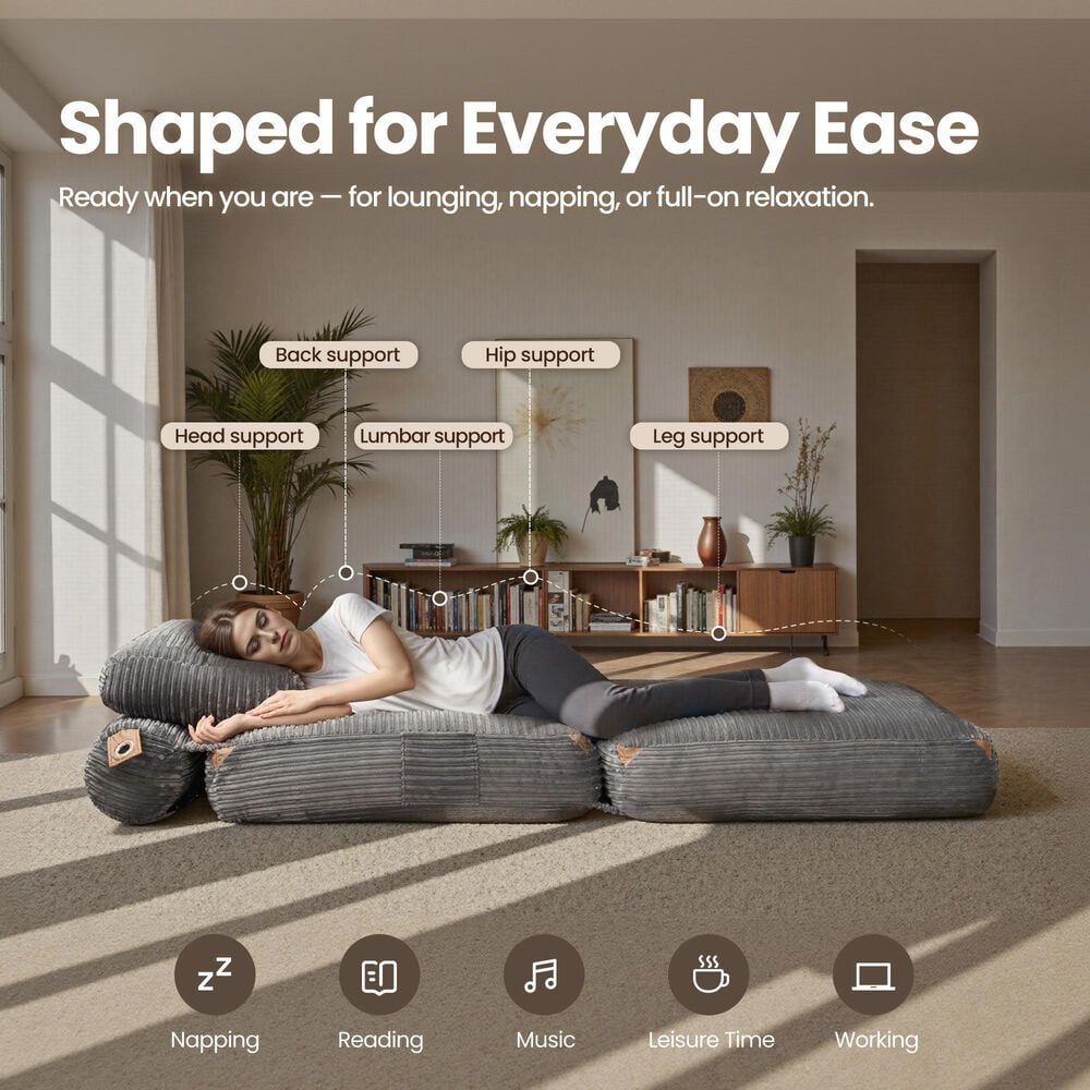 HOMLUX Convertible Sleeper Chair with Pillow and Back Support in Grey, , large