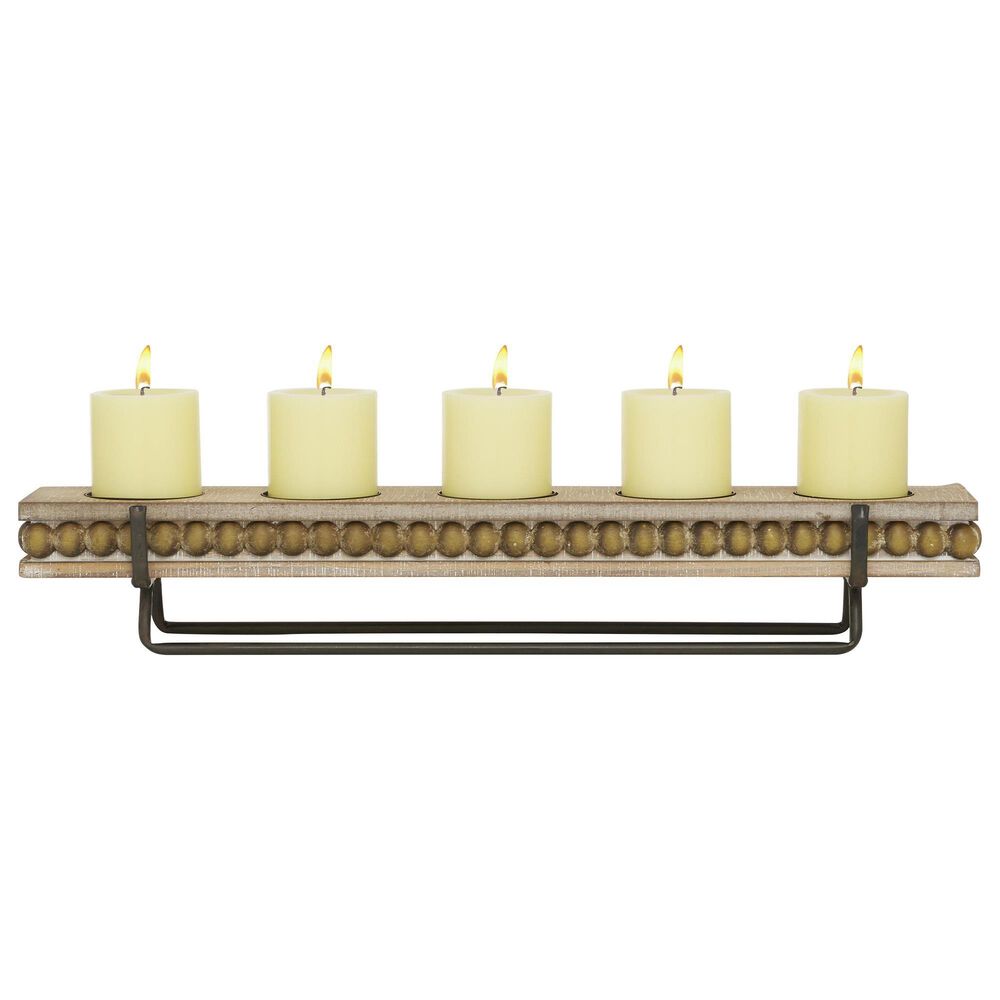 Maple and Jade Pillar 5-Plate Decorative Candelabra in Washed Brown and Matte Black, , large