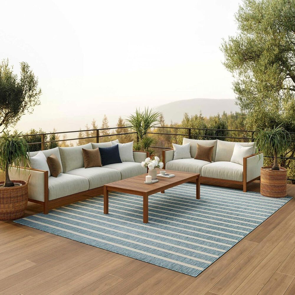 Nourison Positano POS03 Aqua and Ivory 8&#39; x 10&#39; Indoor/Outdoor Area Rug, , large