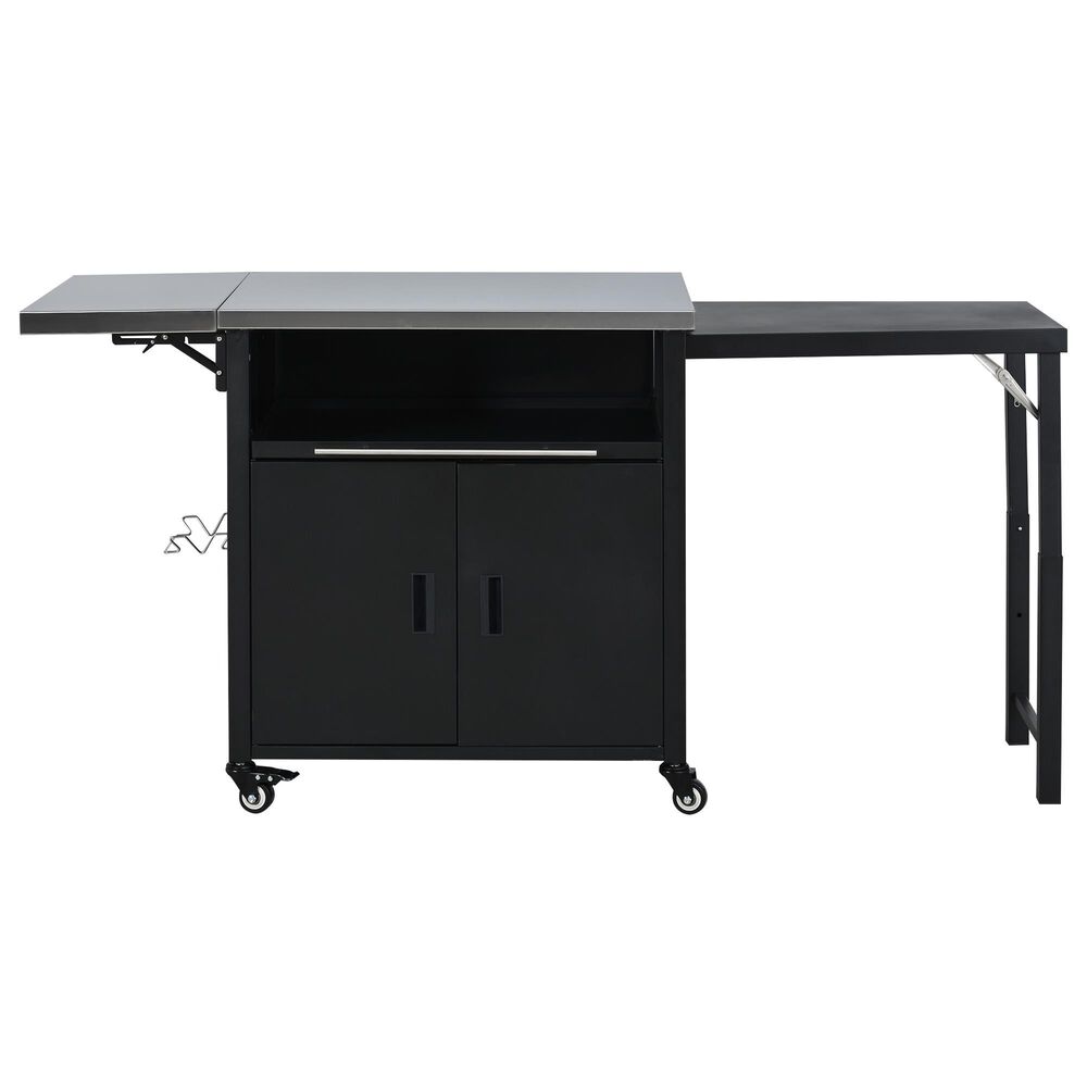 Hearth and Haven Outdoor Kitchen Island Cart with Dual Expandable Stainless Steel Tabletops in Black, , large