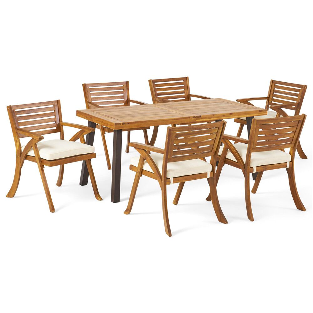 Noble House Della 7-Piece Patio Dining Set in Teak Brown, , large