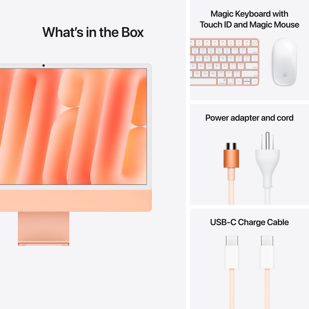 Apple 24-Inch iMac with Retina 4.5K display: Apple M4 Chip with 10-core CPU and 10-core GPU 24GB Unified Memory, 512GB SSD in Orange &#40;Latest Model&#41;, , large