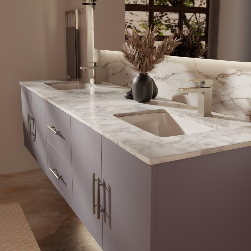 Lexora Home Geneva 72" Double Bathroom Vanity in Dark Grey with 2 cm White Carrara Marble Top and Rectangular Sinks, , large