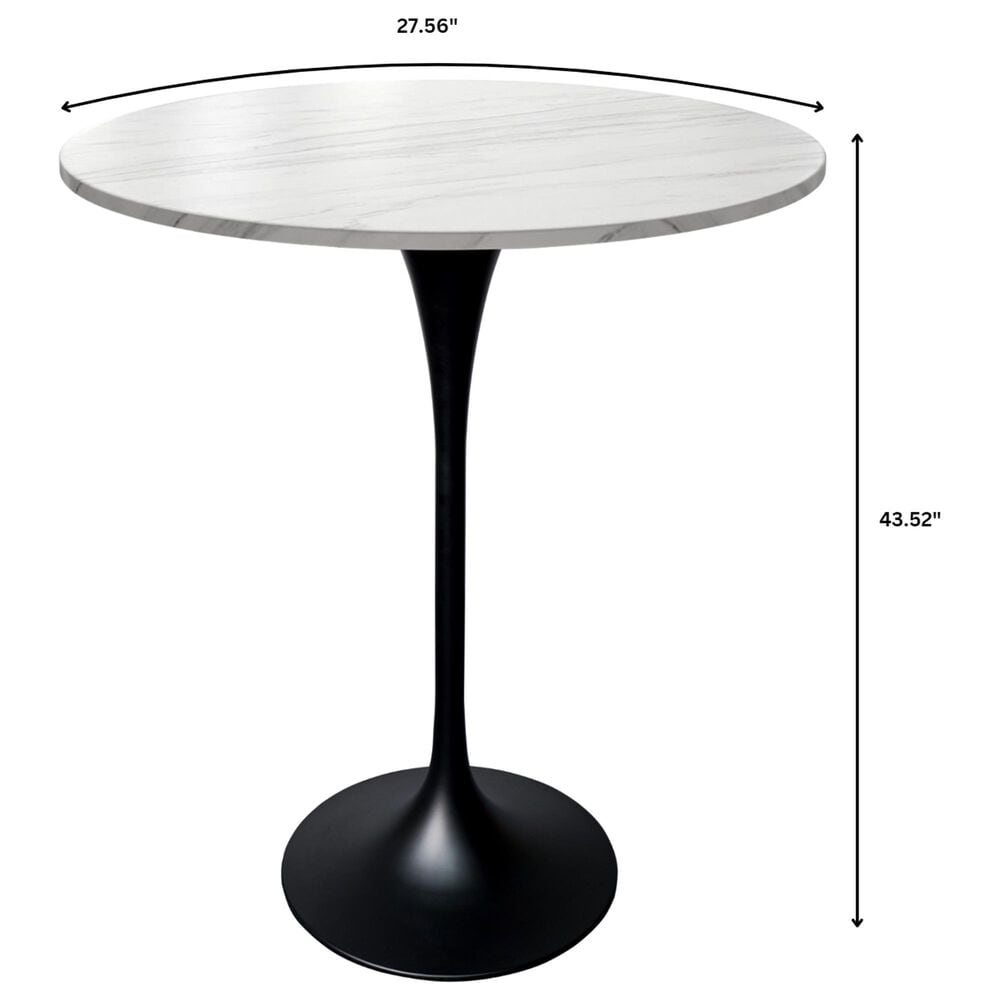 Leisuremod LeisureMod Verve Collection Modern Bar Height Table Black Base with 27 Round Marble White Sintered Stone Top, , large