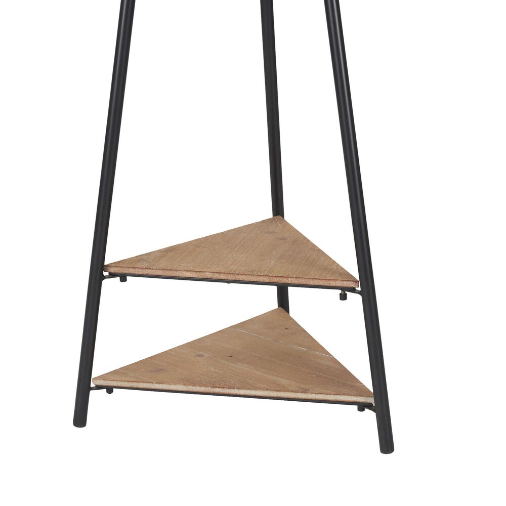 Mercana Everett Coat Rack with 2 Triangular Wooden Shelves in Matte Black, , large