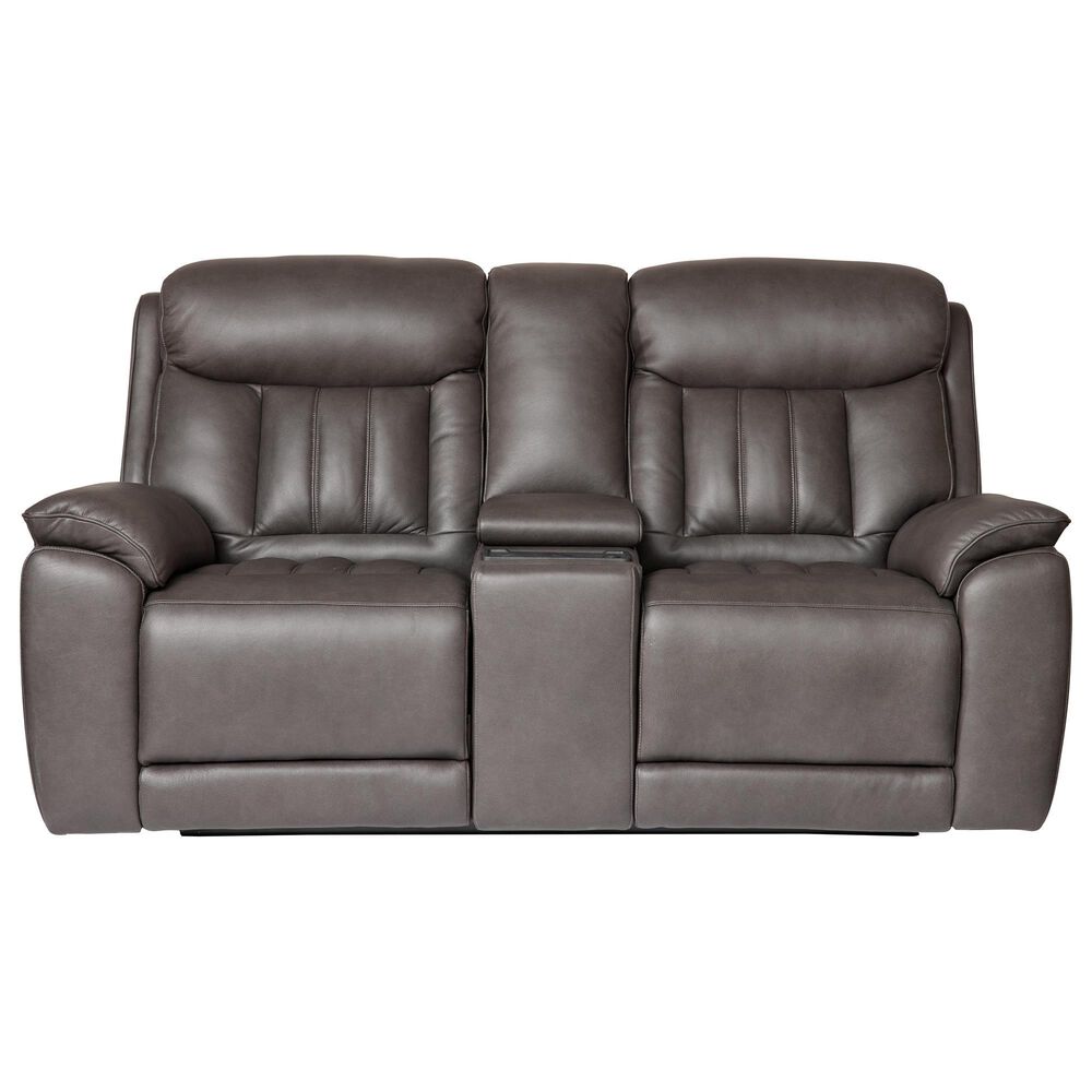 Bassett Benson Leather Power Reclining Console Loveseat in Tuscan Gunmetal, , large