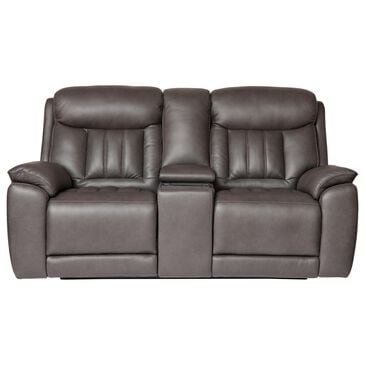 Bassett Benson Leather Power Reclining Console Loveseat in Tuscan Gunmetal, , large
