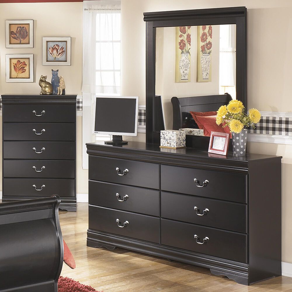 Ashley Huey Vineyard 6-Drawer Dresser and Mirror in Black, , large