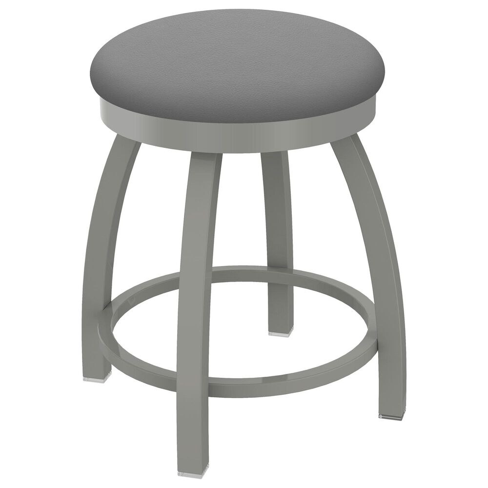 Holland Bar Stool Misha 18" Swivel Vanity Stool with Anodized Nickel and Canter Folkstone Grey Seat, , large