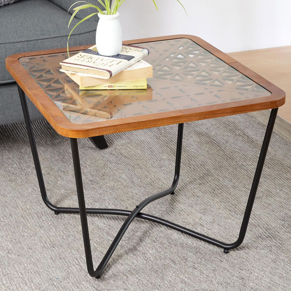 Hearth and Haven Modern Square Coffee Table in Brown and Black, , large