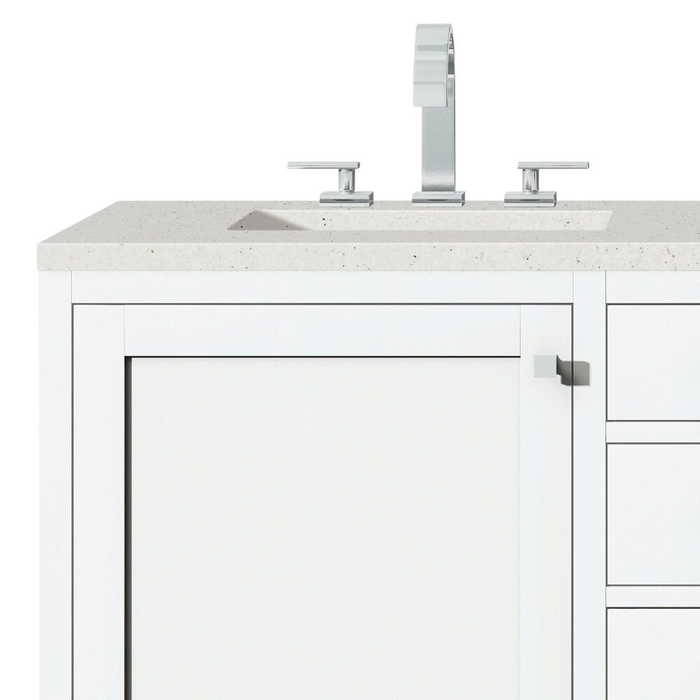 James Martin Vanities Addison 60&quot; Double Bathroom Vanity in Glossy White with 3 cm Lime Delight Quartz Top and Rectangular Sinks, , large