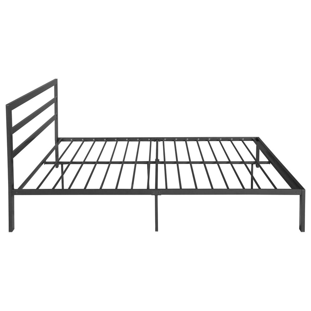 Hearth and Haven Queen Metal Platform Bed with Headboard in Charcoal Gray, , large