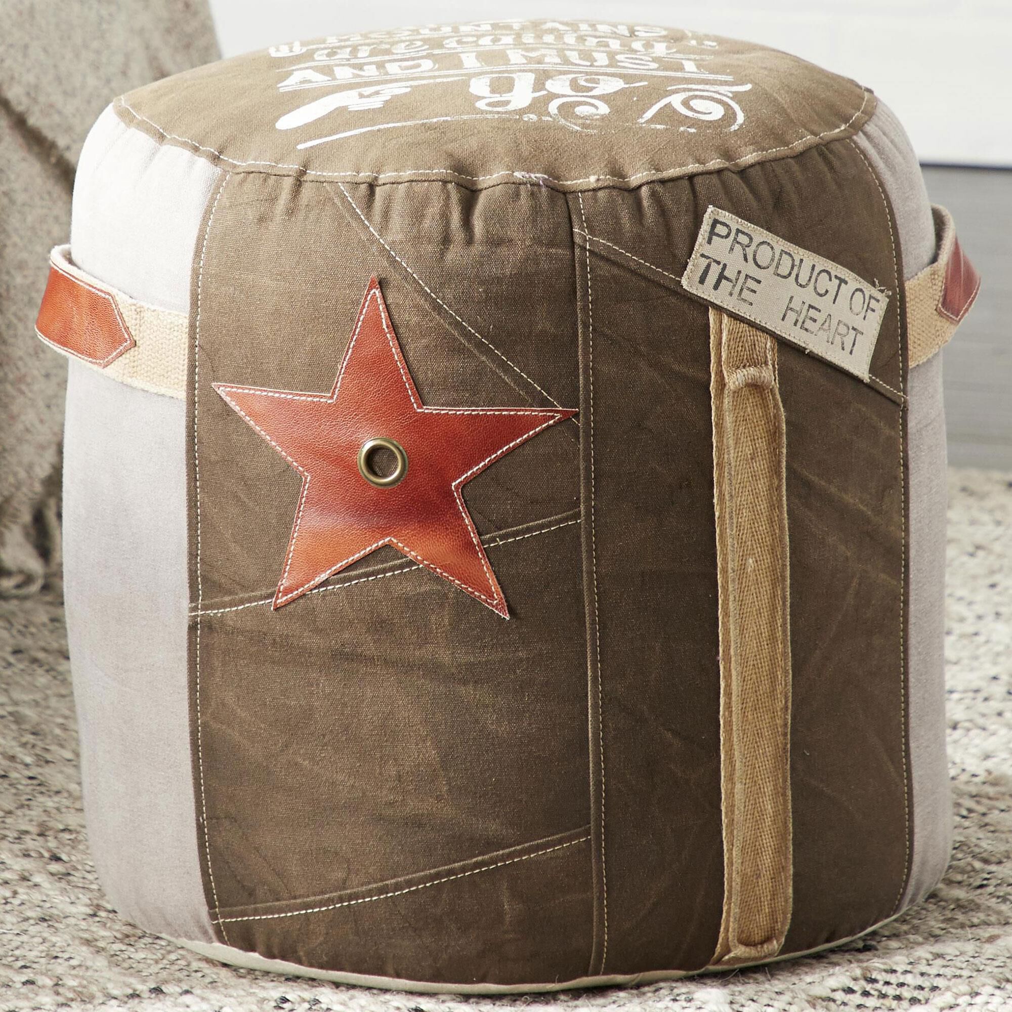 Maple and Jade Star Stuffed Pouf in Brown, Gray, Red and White