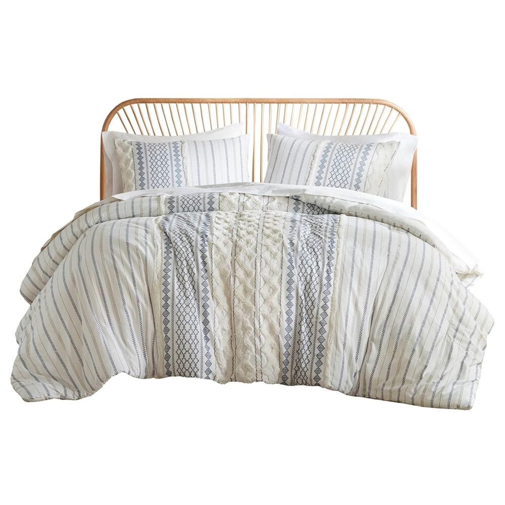 Hampton Park Imani 3-Piece Full/Queen Comforter Set with Chenille in White and Navy, , large
