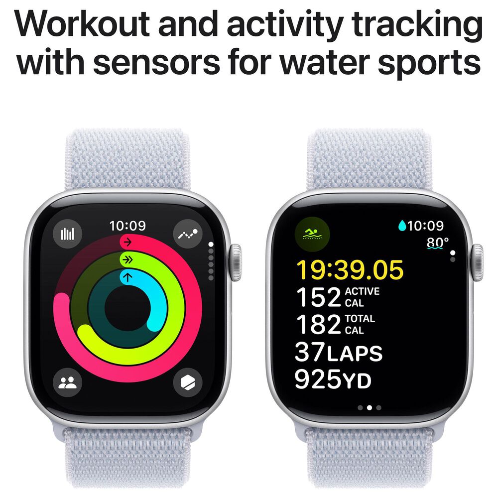 Apple Watch Series 10 GPS 46mm Silver Aluminum Case with Blue Cloud Sport Loop, , large