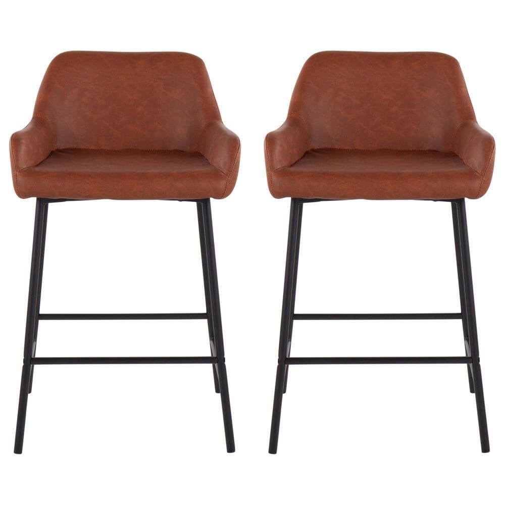 LumiSource Daniella 24" Counter Stool with Camel Upholstery in Black (Set of 2), , large