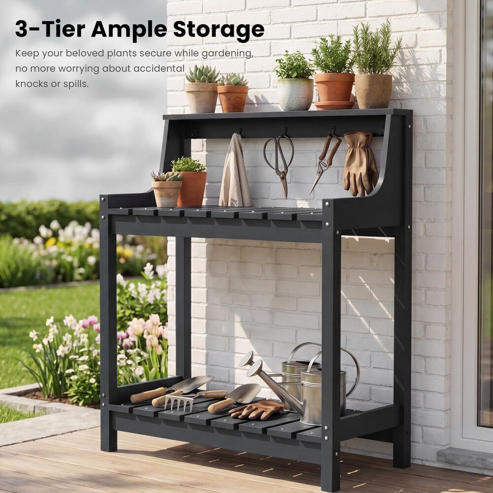 HOMLUX Outdoor Storage Potting Bench in Grey, , large
