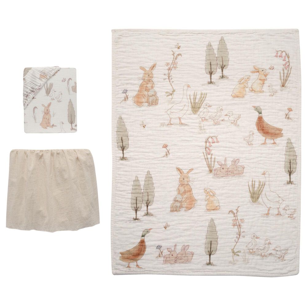 Lambs & Ivy Bunny Hop 3-Piece Crib Bedding Set in White and Ivory, , large