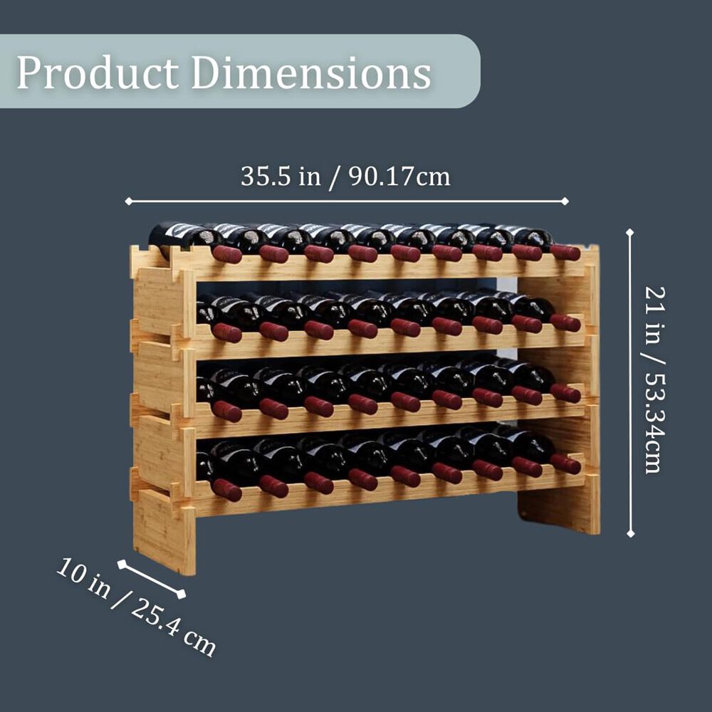 HOMLUX 36-Bottle Bamboo Stackable Modular Wine Rack in Natural, , large