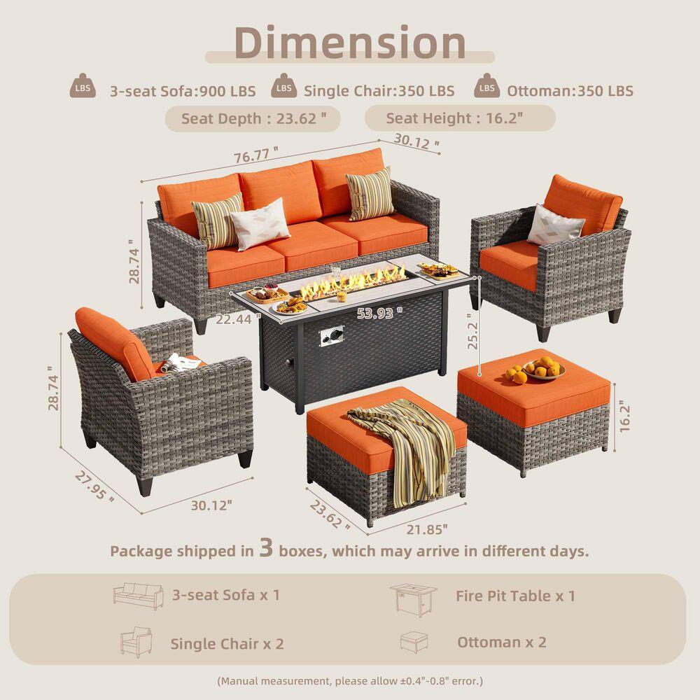 HOMLUX 6-Piece Outdoor Sofa Set in Orange, , large